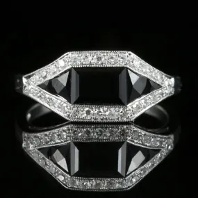 Antique Art Deco Diamond Onyx Ring 18Ct White Gold