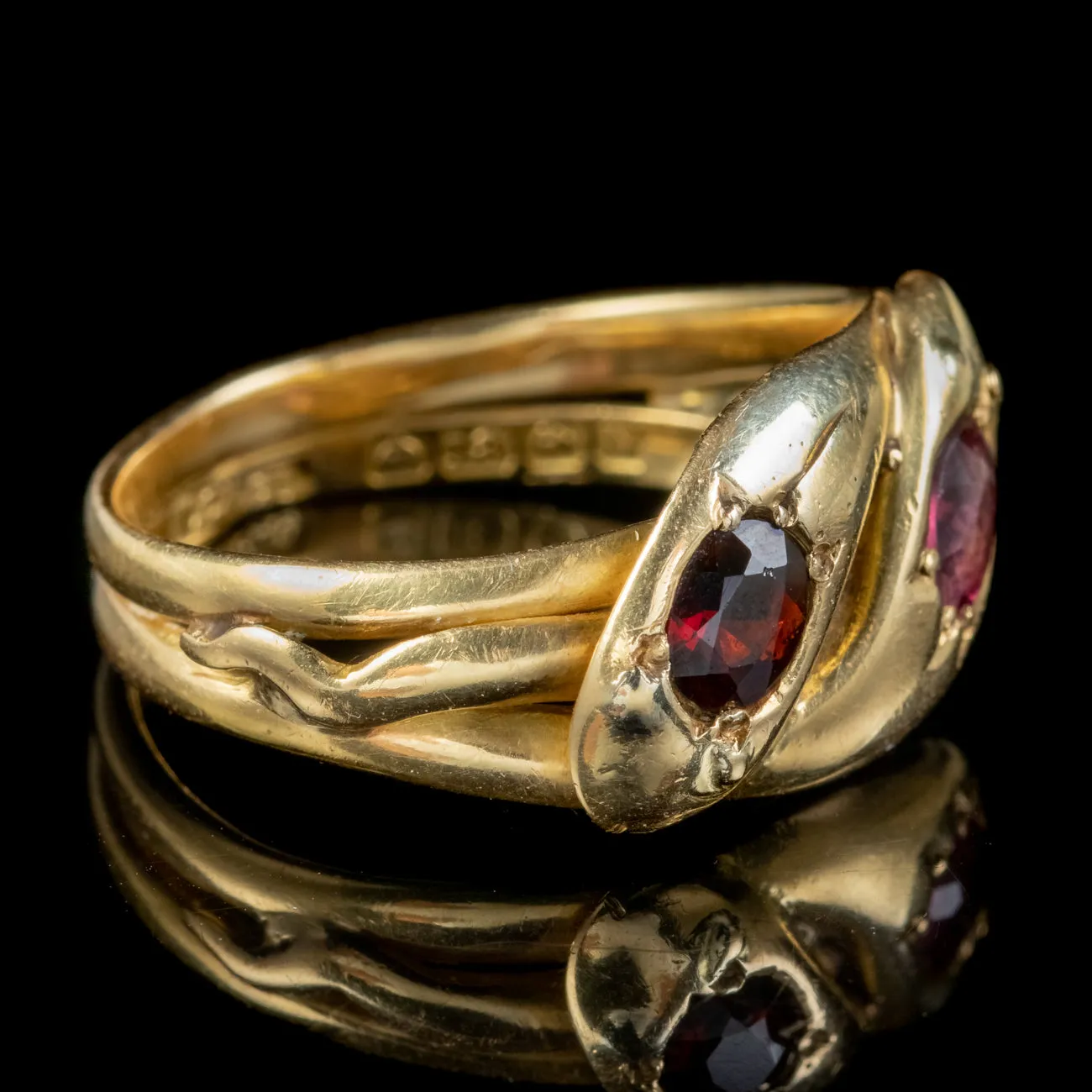 Antique Edwardian Almandine Garnet Snake Ring Dated 1912