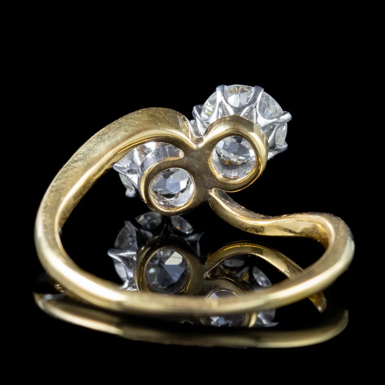Antique Edwardian Diamond Toi Et Moi Twist Ring 1.3ct Of Diamond With Box