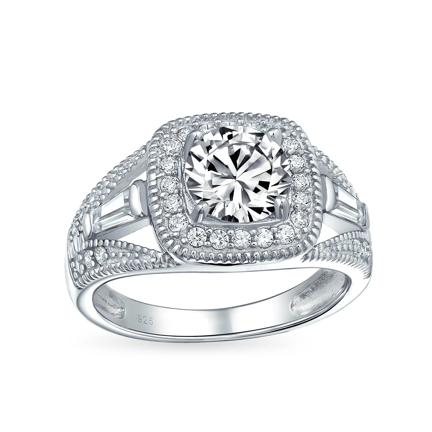 Art Deco 2-4 CT Cushion Cut CZ Solitaire Engagement Ring .925 Silver