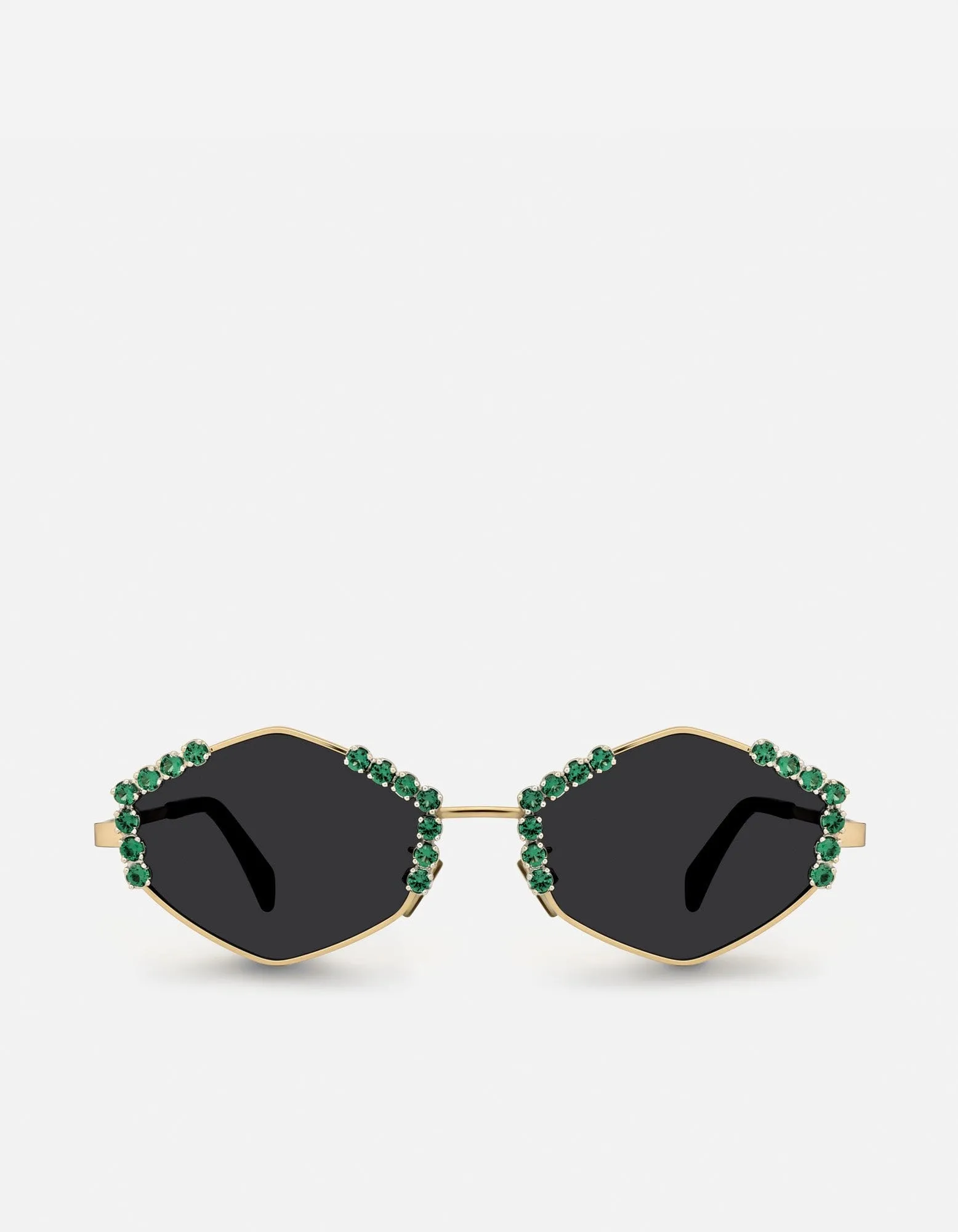 Astor Hexagon-Frame Sunglasses, Sterling Silver/Emeralds