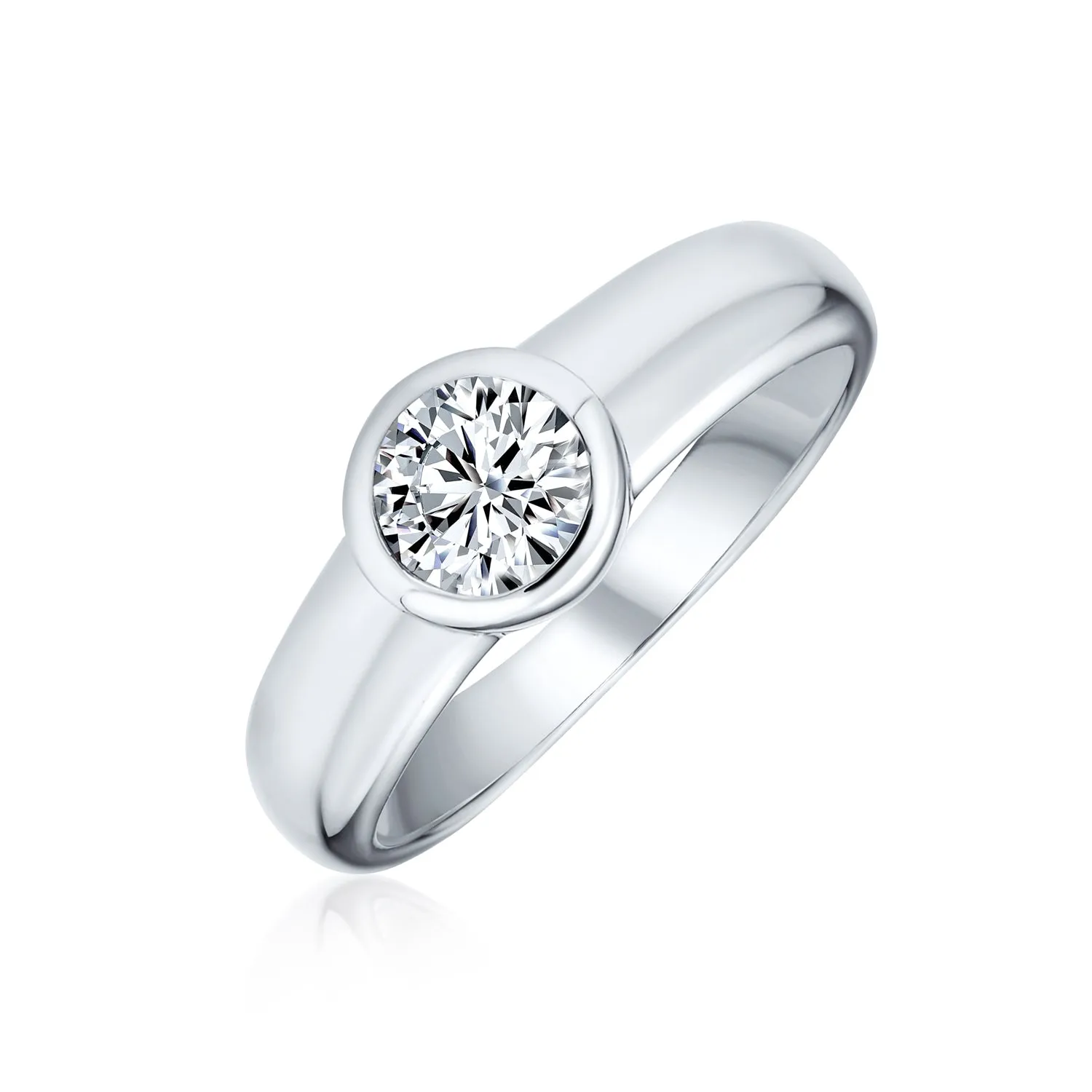 Bridal AAA CZ Solitaire Modern Promise Engagement Ring .925 Silver