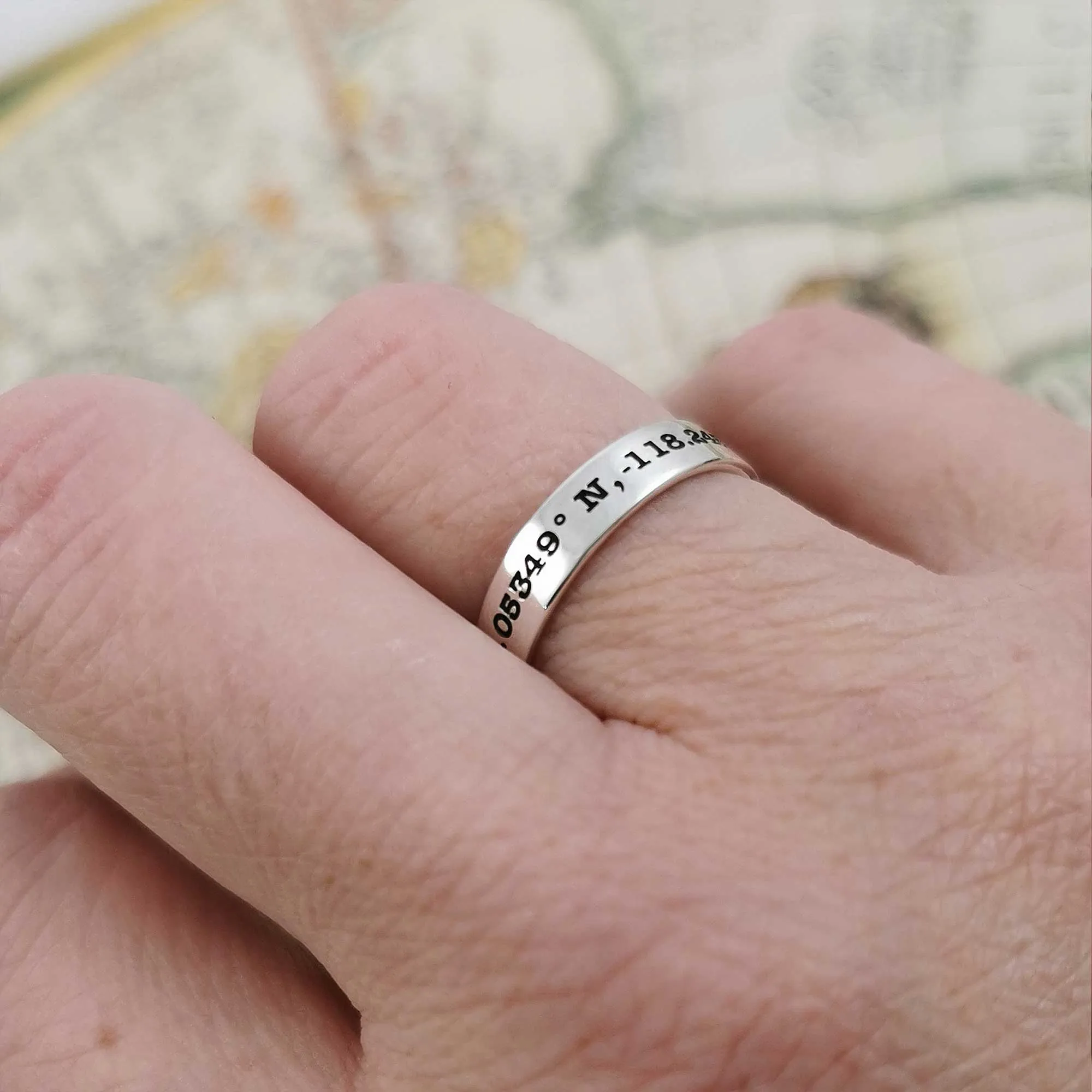 Coordinates Latitude Longitude Silver Band Ring