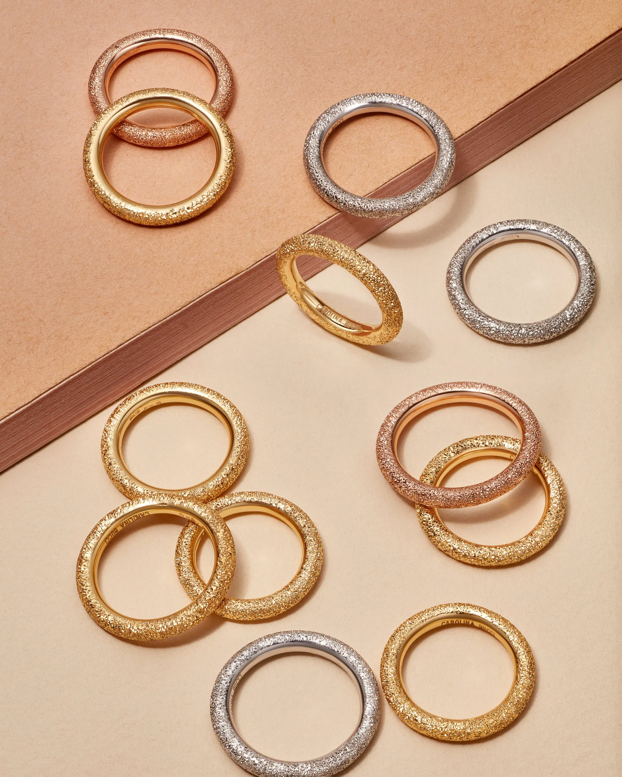 Florentine Finish Thick Ring Set Mix Gold
