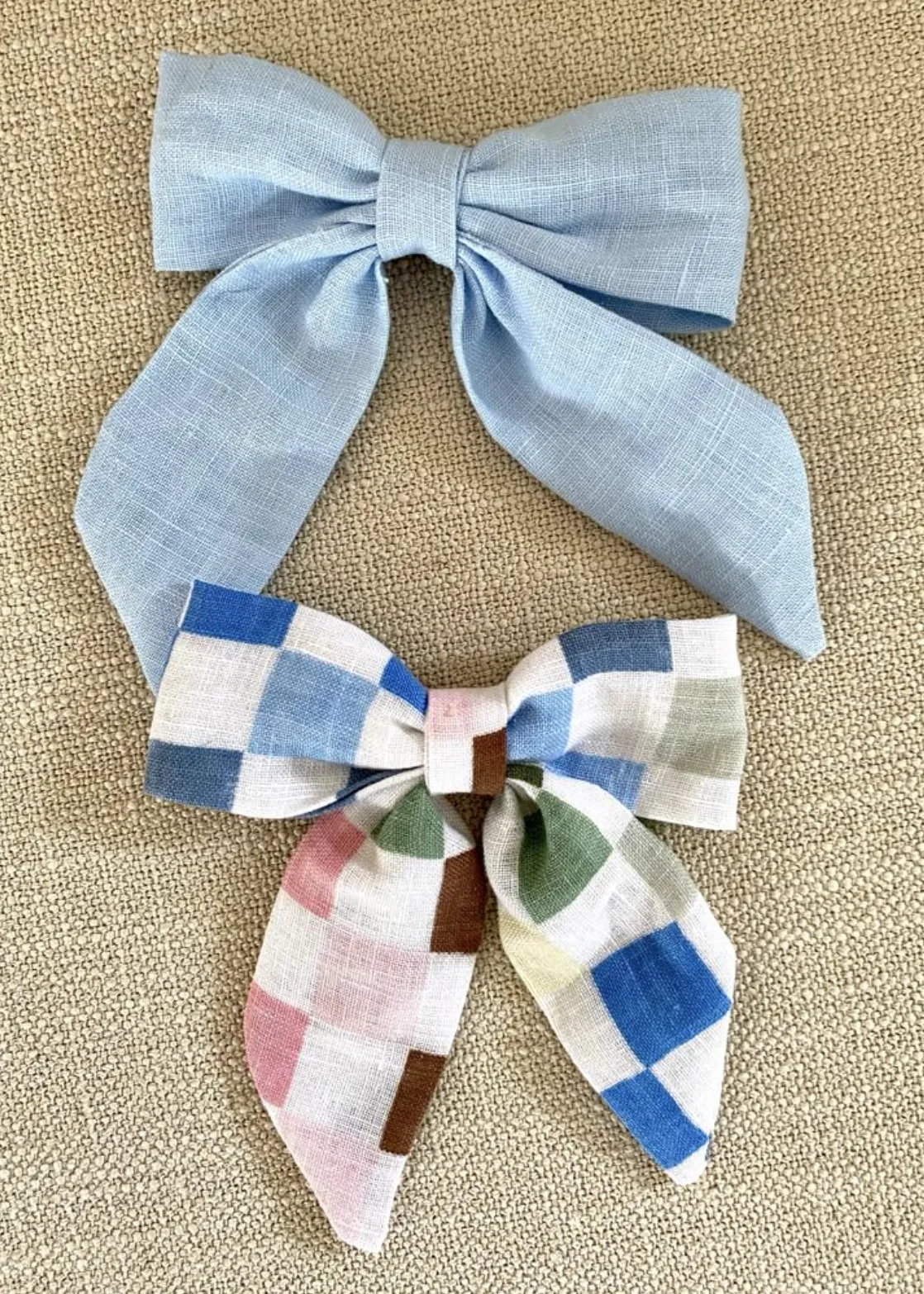 Girls Linen Bow Hair Clip - Large