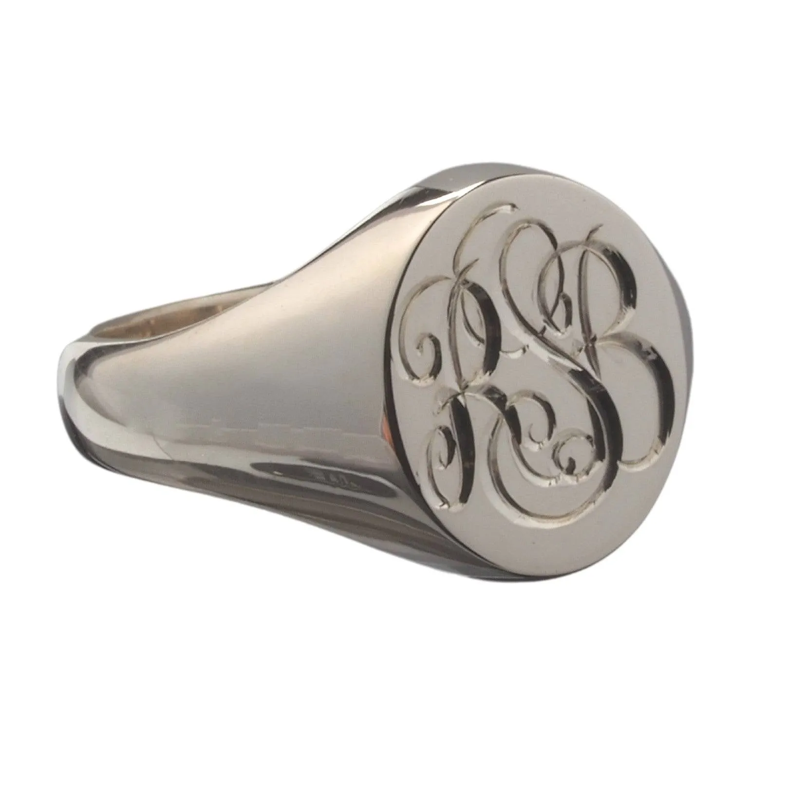 Hand Engraved Silver Oval 13 x 11 Signet Ring