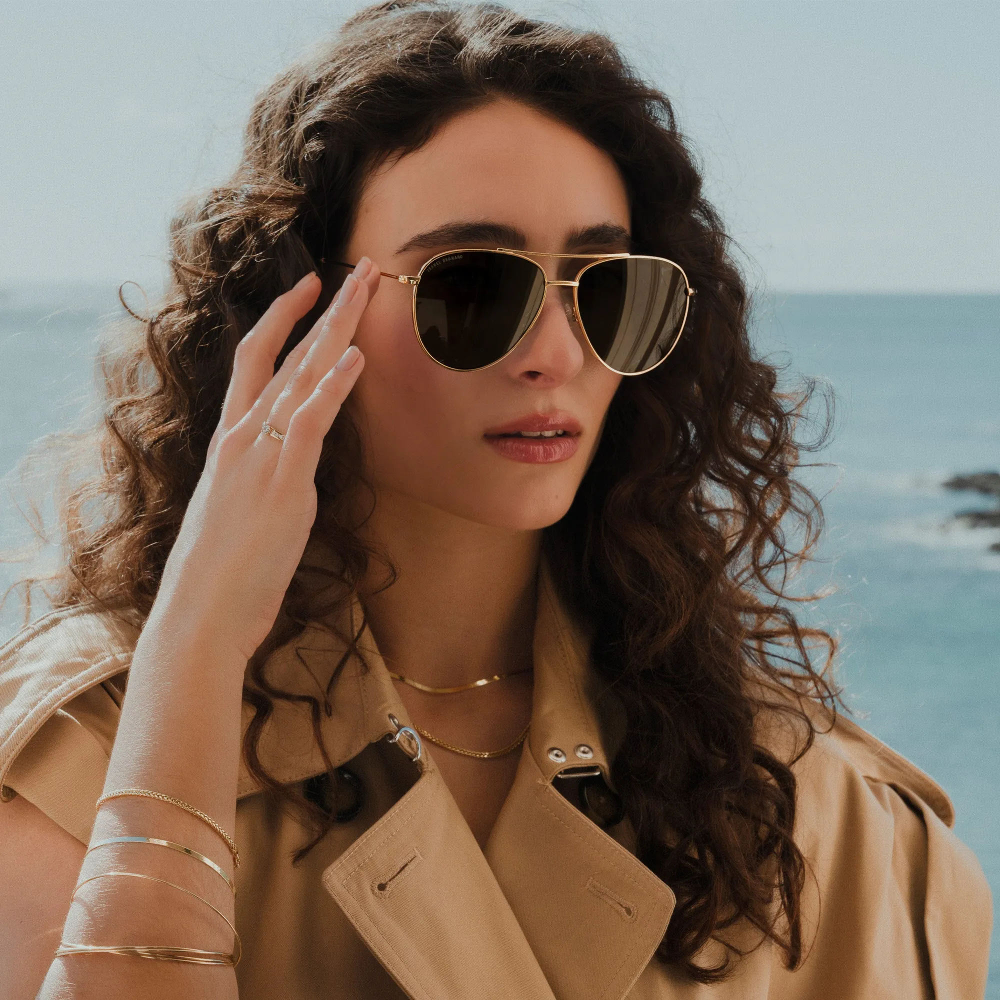 La Villette Remi gold coloured aviator sunglasses with green lenses