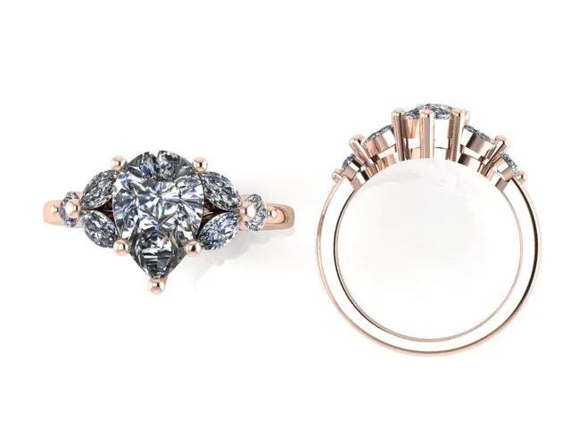 Leaf Pear Diamond Engagement Ring