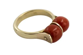 Two stone coral ring in 14 carat gold