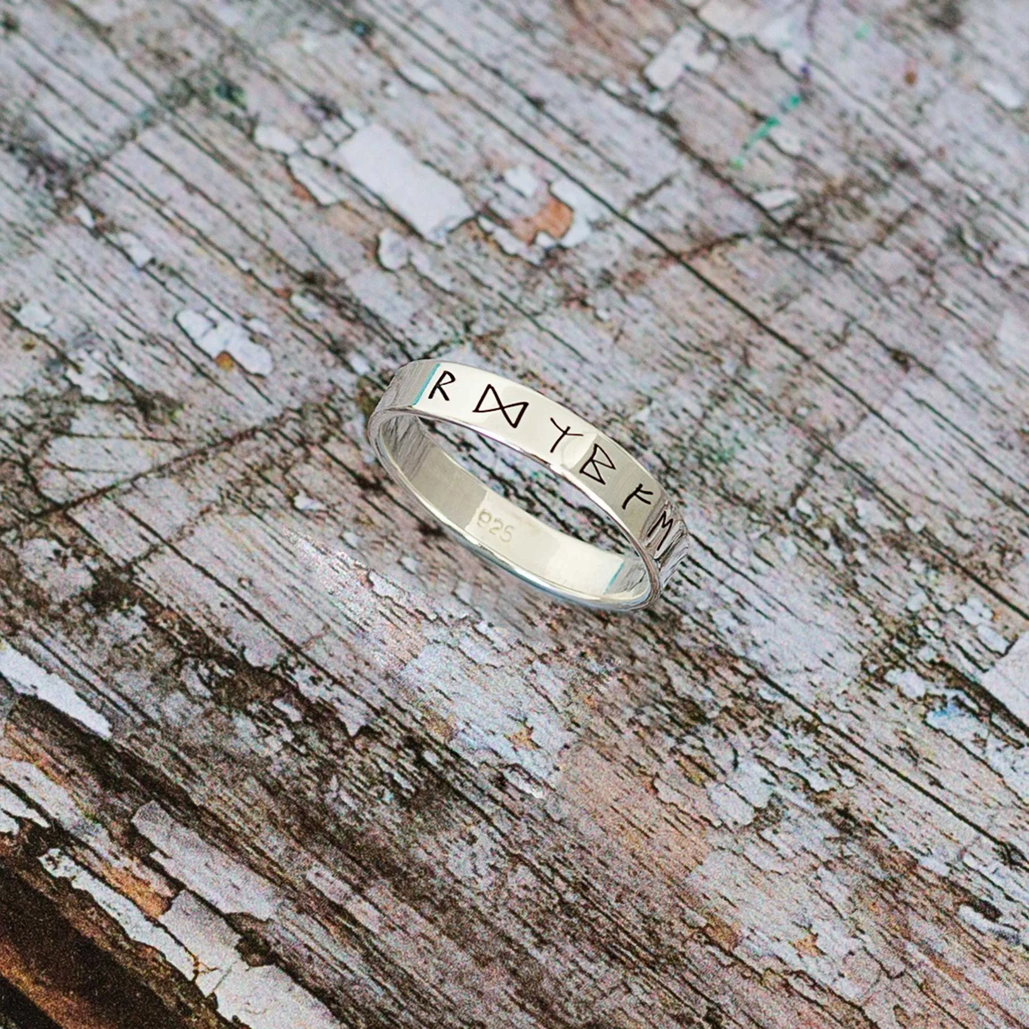 Viking Travel Rune Skinny Silver Band Ring