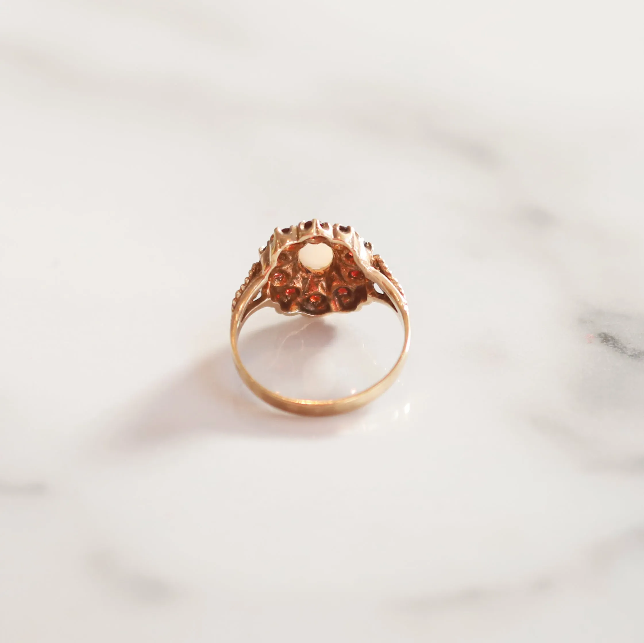 Vintage Jean Opal & Red Garnet Cluster Ring | UK Size O | 9ct Gold